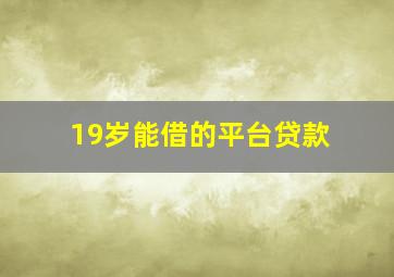 19岁能借的平台贷款