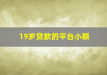 19岁贷款的平台小额