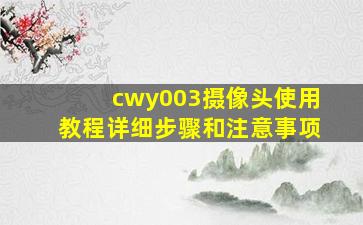 cwy003摄像头使用教程详细步骤和注意事项