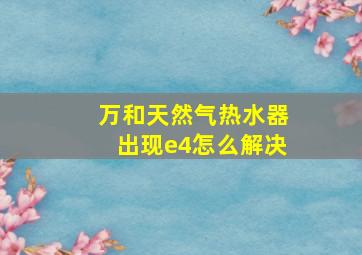 万和天然气热水器出现e4怎么解决