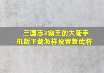 三国志2霸王的大陆手机版下载怎样设置新武将