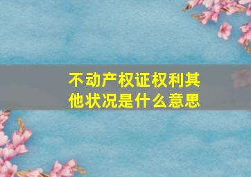 不动产权证权利其他状况是什么意思