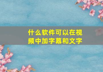 什么软件可以在视频中加字幕和文字