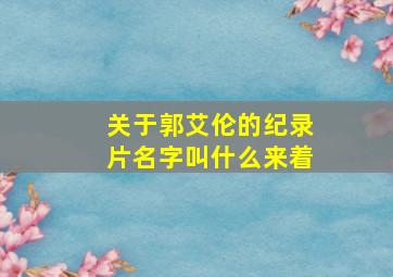 关于郭艾伦的纪录片名字叫什么来着