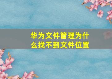 华为文件管理为什么找不到文件位置