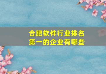 合肥软件行业排名第一的企业有哪些