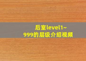 后室level1~999的层级介绍视频