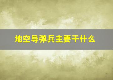 地空导弹兵主要干什么