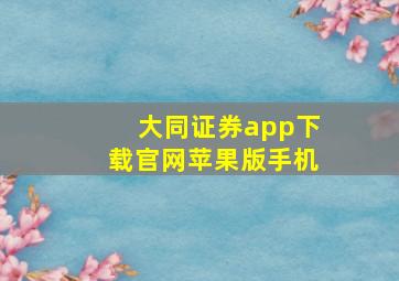 大同证券app下载官网苹果版手机