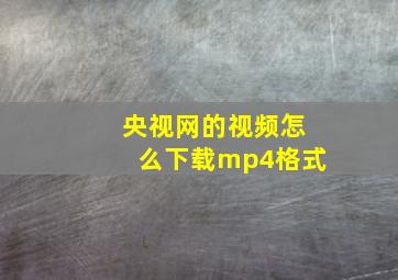 央视网的视频怎么下载mp4格式