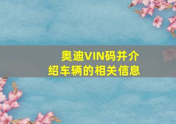 奥迪VIN码并介绍车辆的相关信息