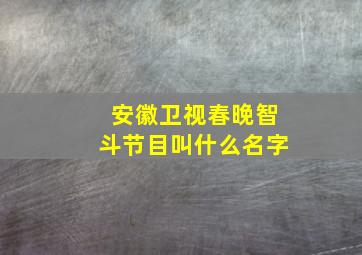 安徽卫视春晚智斗节目叫什么名字