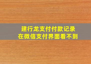 建行龙支付付款记录在微信支付界面看不到