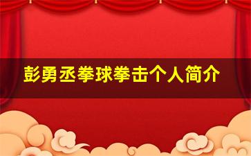 彭勇丞拳球拳击个人简介