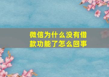 微信为什么没有借款功能了怎么回事