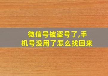 微信号被盗号了,手机号没用了怎么找回来