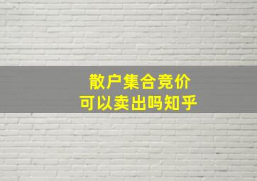 散户集合竞价可以卖出吗知乎