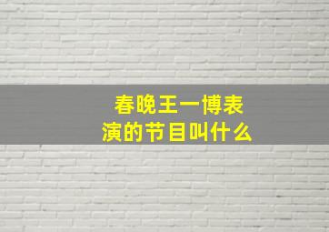 春晚王一博表演的节目叫什么