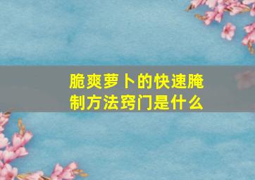 脆爽萝卜的快速腌制方法窍门是什么