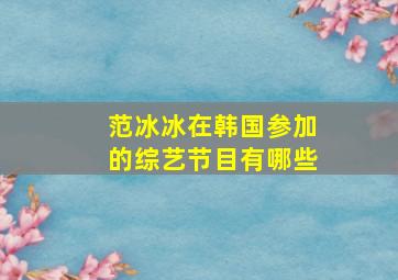 范冰冰在韩国参加的综艺节目有哪些