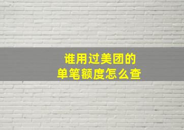 谁用过美团的单笔额度怎么查